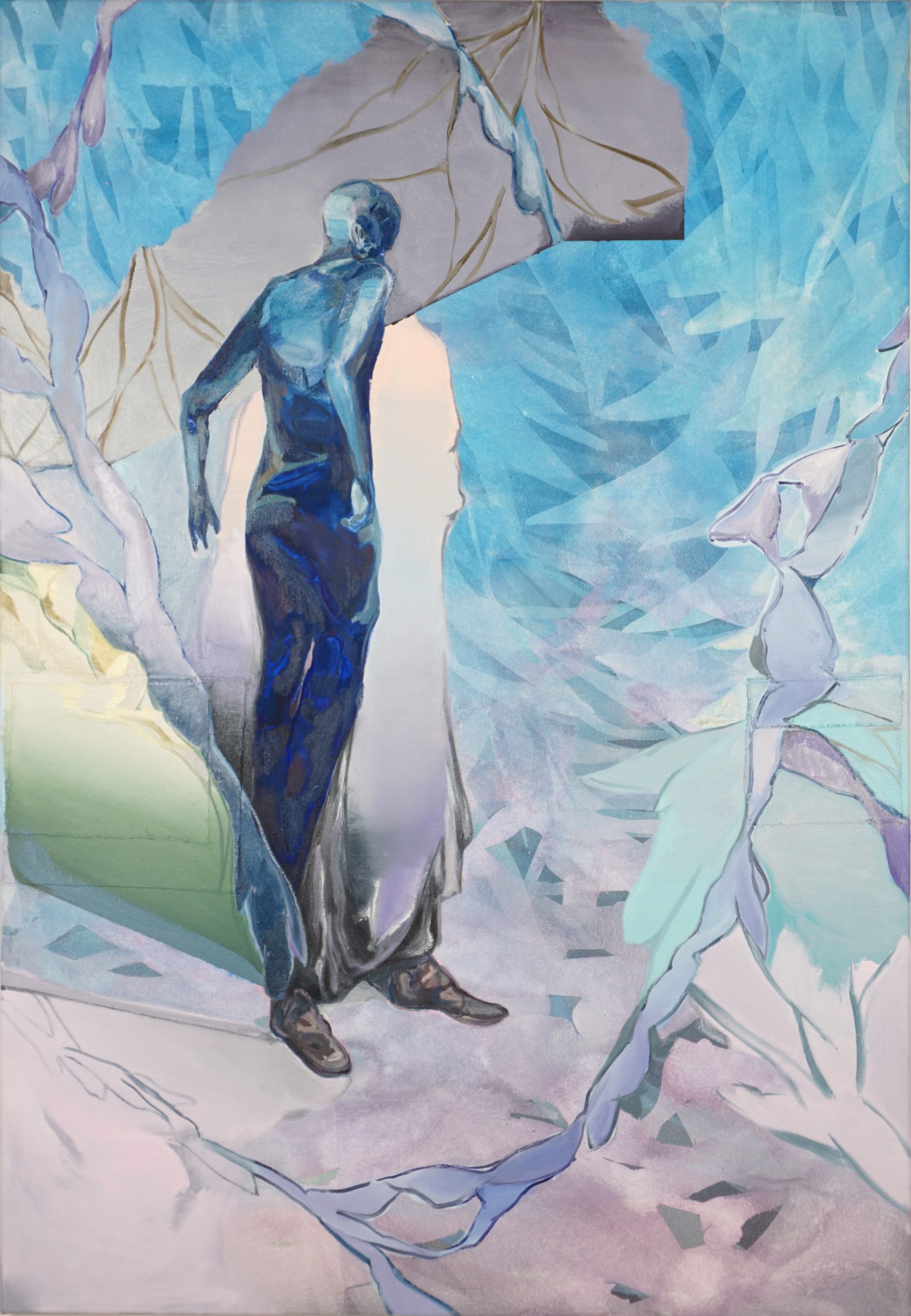 Parade (Vaterschatten) Tusche, Öl auf gefaltete Leinwand, 140 x 100 cm, 2025